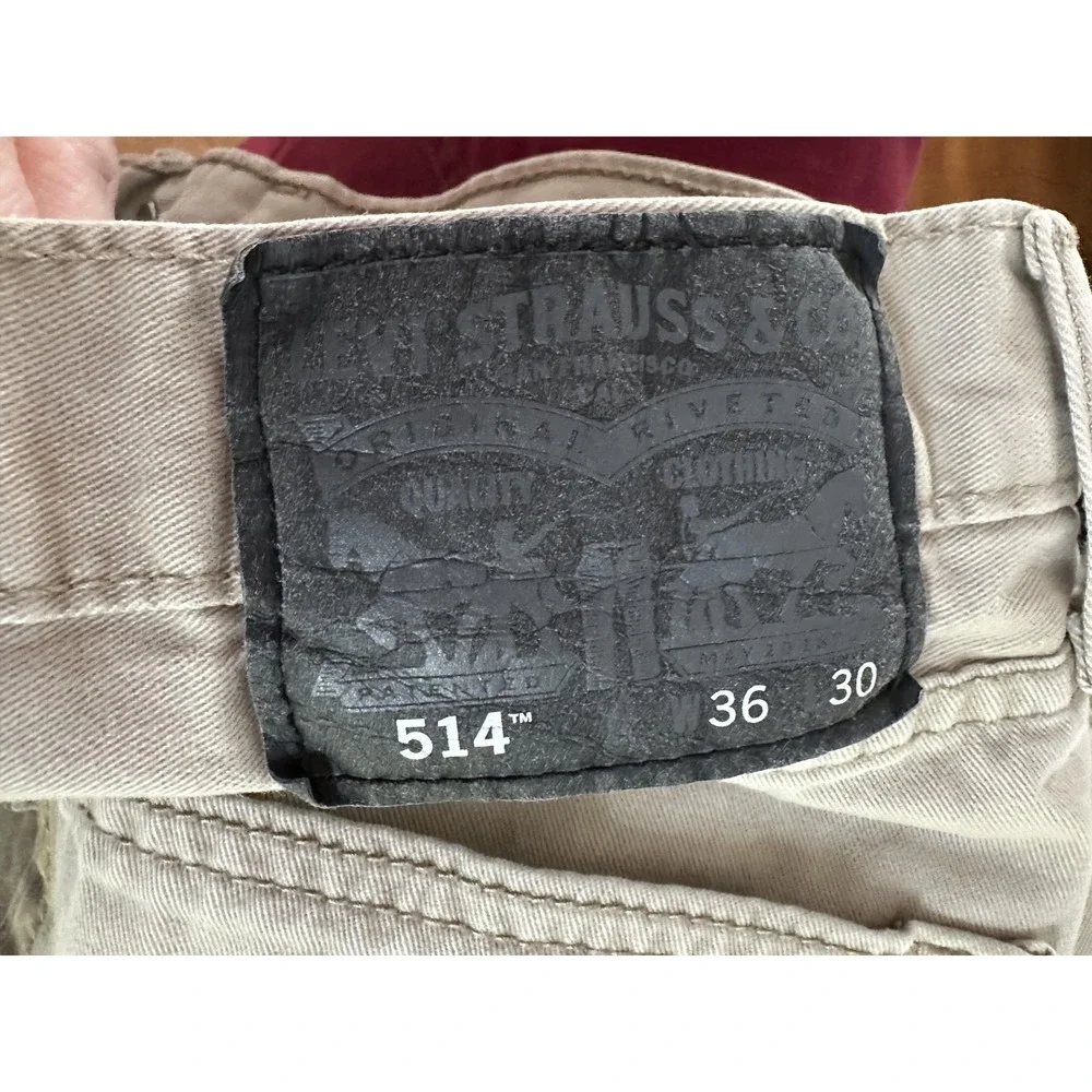 Levis 514 Jeans Mens 36x30 Khaki Tan Twill Straight Leg Low Rise Zip Fly‎ Casual